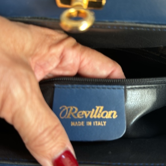 Revillon blue saffiano satchel leather bag made in Italy. Comes w/strap. - Picture 8 of 13